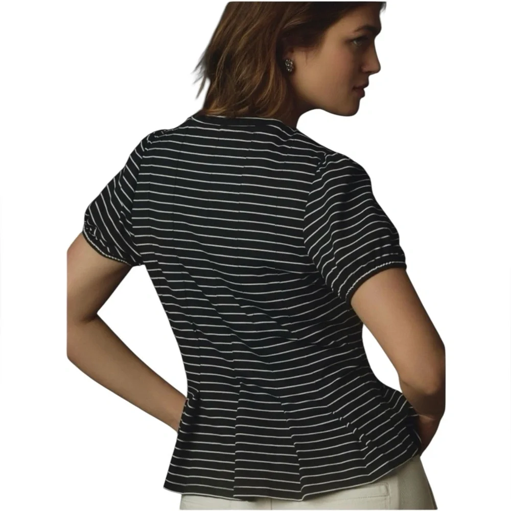 EUC Maeve for Anthropologie Corset Peplum Black and White Striped Blouse (G)